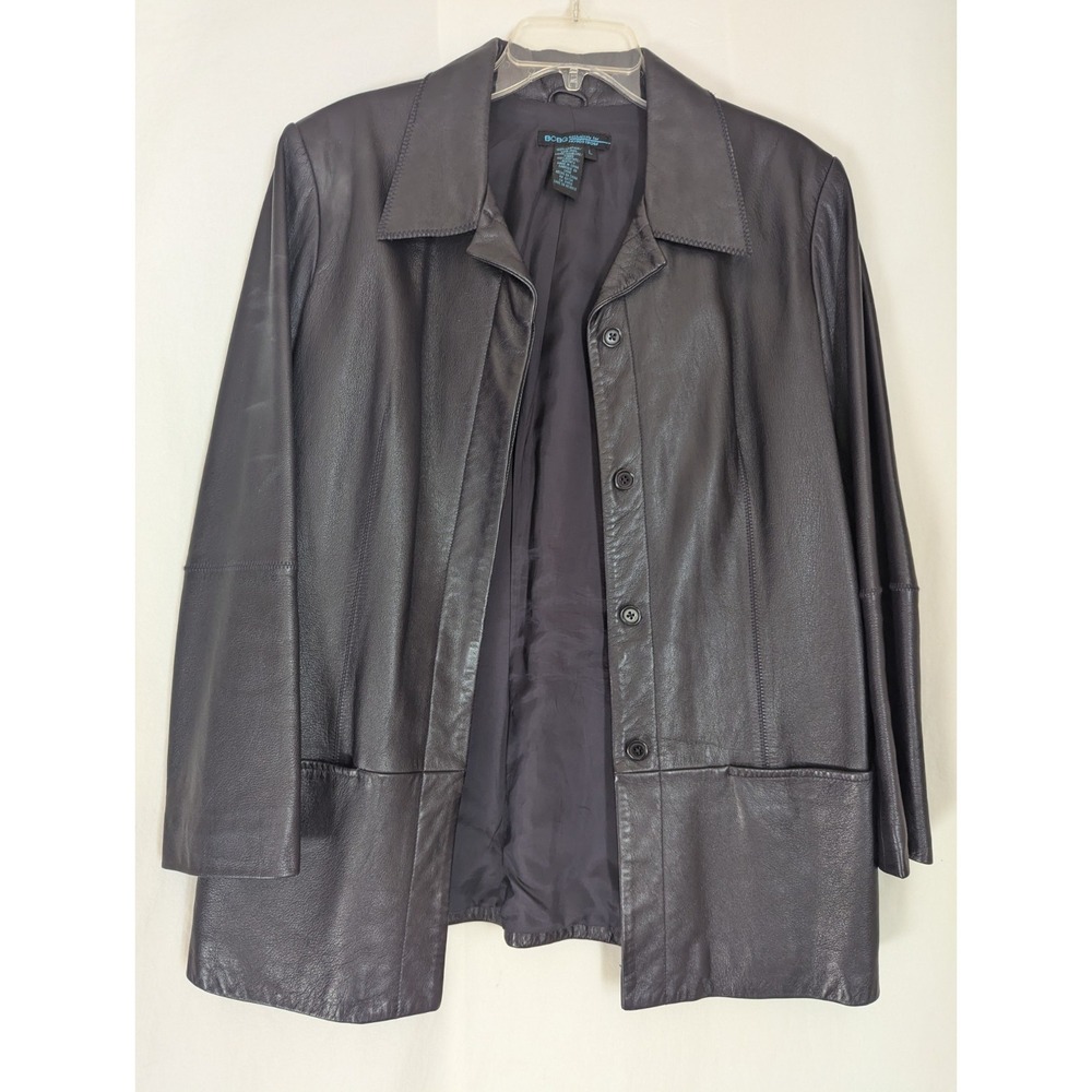 BCBG Exclusively Nordstrom 100% Leather Jacket Womens L One Button Blaze Purple - Picture 2 of 9